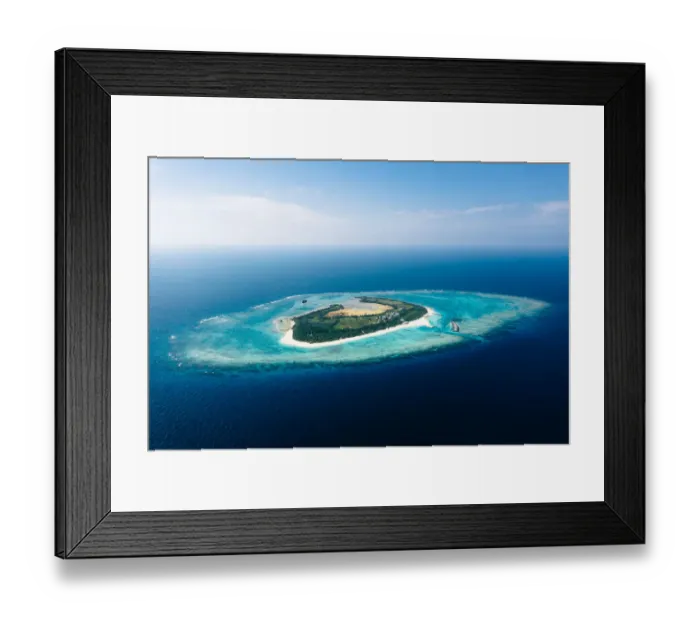 Framed Print : Aerial view of tropical Japanese island with coral reef and blue water, Okinawa Framed Print : Aerial view of tropical Japanese island with coral reef and blue water, Okinawa