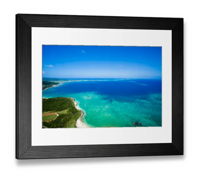 Framed Print : Tropical island and coral reef from above, Okinawa Framed Print : Tropical island and coral reef from above, Okinawa