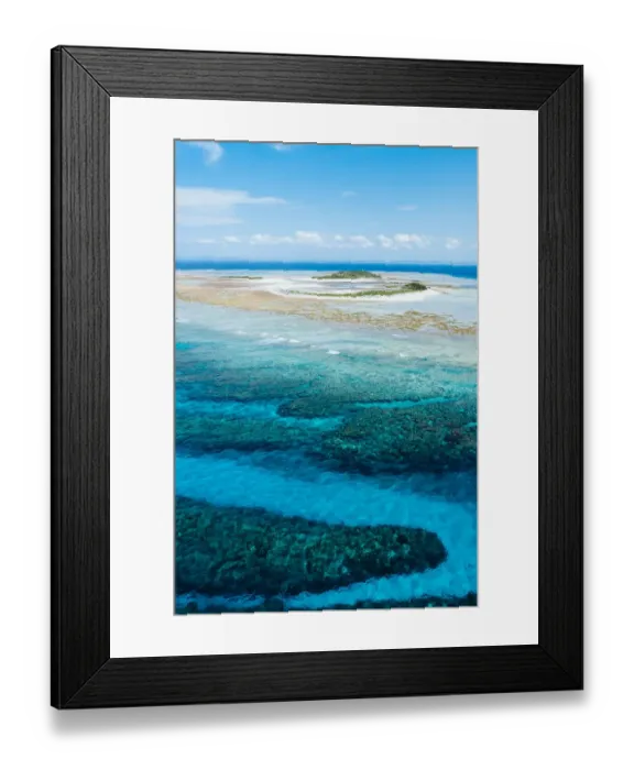 Framed Print : Aerial view of coral reef and tropical island, Okinawa, Japan Framed Print : Aerial view of coral reef and tropical island, Okinawa, Japan