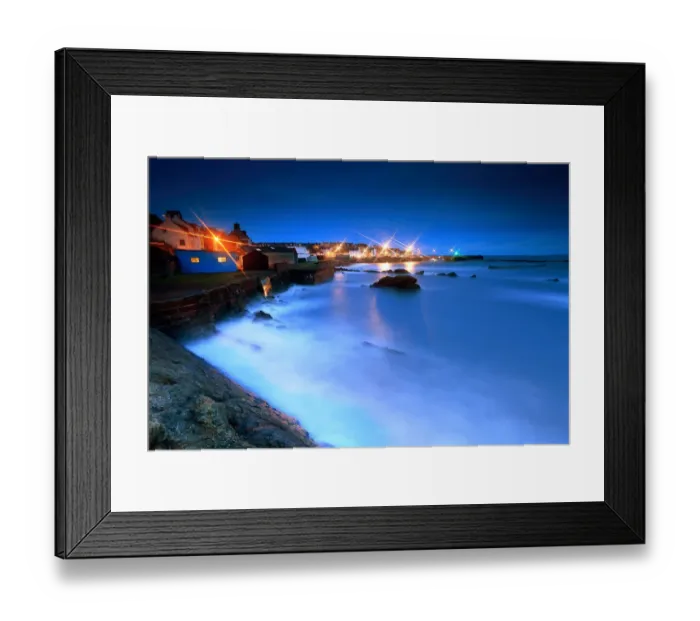 Framed Print : St Monans harbour lights at storm sea in night Framed Print : St Monans harbour lights at storm sea in night
