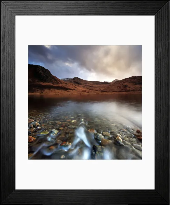 Framed Print : Highland stream loch hill glen winter storm light Framed Print : Highland stream loch hill glen winter storm light