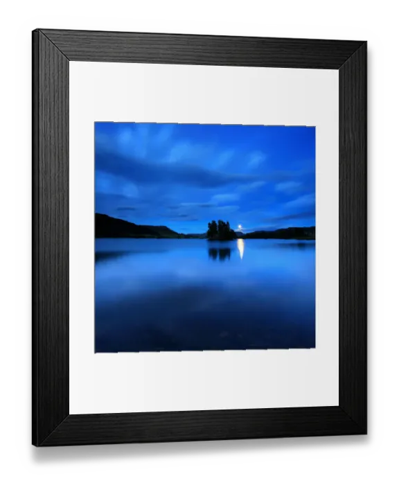 Framed Print : Moonrise crannog loch hill glen night Scotland Framed Print : Moonrise crannog loch hill glen night Scotland