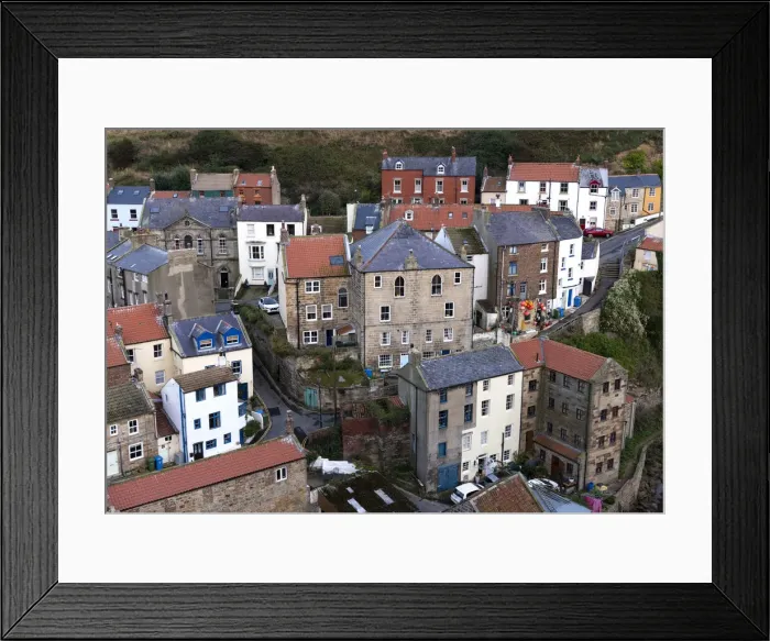Framed Print : Houses in the seaside fishing village of Staithes in Yorkshire