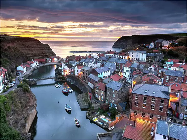 The seaside fishing village of Staithes in Yorkshire at sunrise