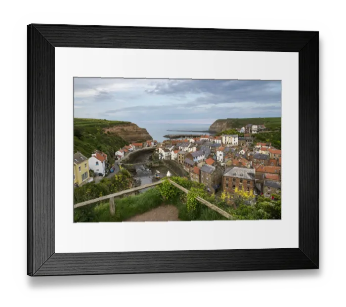 Framed Print : Staithes village at dusk, North Yorkshire, England Framed Print : Staithes village at dusk, North Yorkshire, England