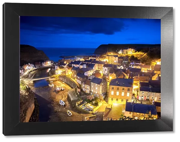 The seaside village of Staithes in Yorkshire at night