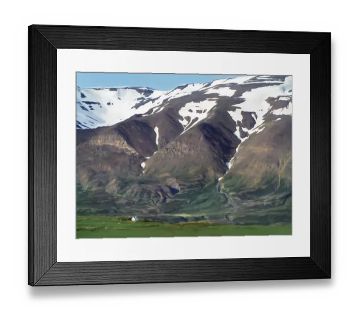 Framed Print : Snow-Capped Hills, Farm and Valley Outside Akureyri, Iceland Framed Print : Snow-Capped Hills, Farm and Valley Outside Akureyri, Iceland