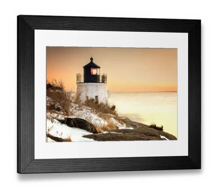 Framed Print : Castle Hill Lighthouse against an Orange Winter Sky Framed Print : Castle Hill Lighthouse against an Orange Winter Sky