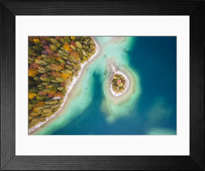 Framed Print : Overhead view of Eibsee lake, Bavaria, Germany Framed Print : Overhead view of Eibsee lake, Bavaria, Germany