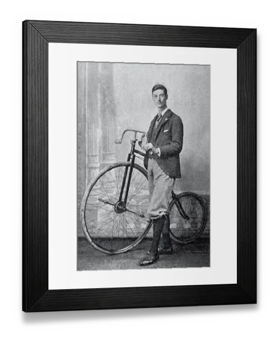 Framed Print : Cyclist F. W. Shorland, England, standing aside of his bicycle, dressed elegantly Framed Print : Cyclist F. W. Shorland, England, standing aside of his bicycle, dressed elegantly