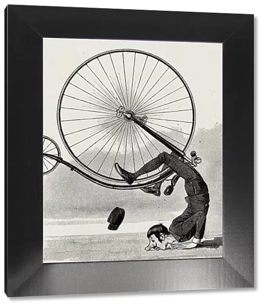Perfect crash of an artistic cyclist, landing on the nose, handstand