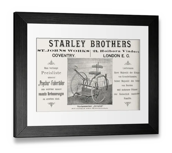 Framed Print : Ad for Starley Brothers Psycho-Bicycles, England Framed Print : Ad for Starley Brothers Psycho-Bicycles, England