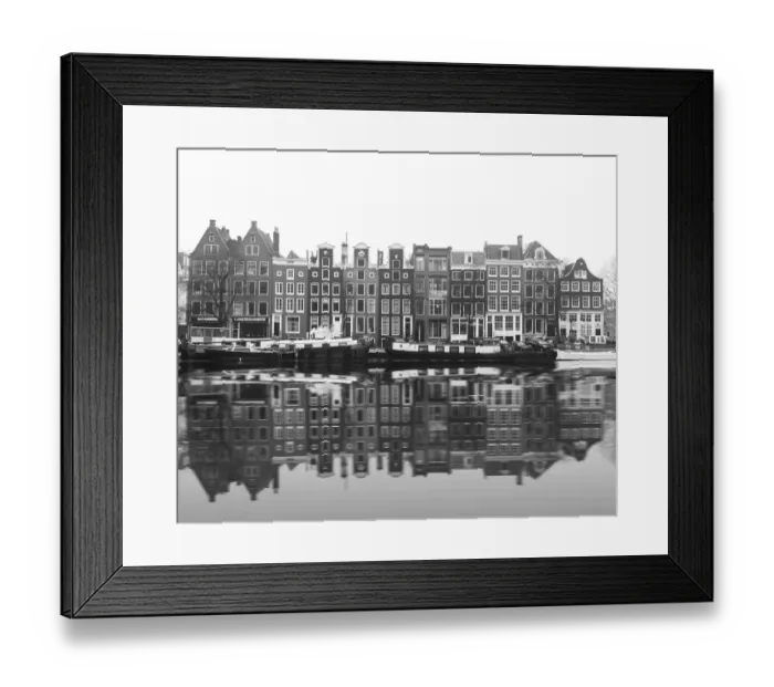 Framed Print : Beautiful reflections of Amsterdam in black and white Framed Print : Beautiful reflections of Amsterdam in black and white