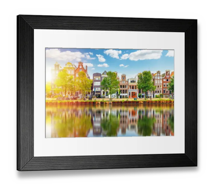Framed Print : Sunlight and architecture reflections in Amsterdam, Holland