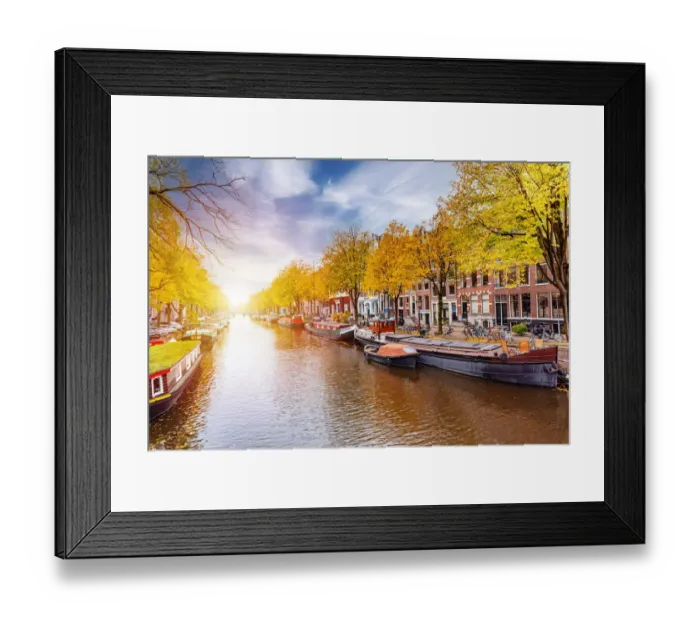 Framed Print : Bright sun in Herengracht canal in Amsterdam, Holland Framed Print : Bright sun in Herengracht canal in Amsterdam, Holland