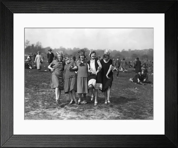 Framed Print : Fair Fun. circa 1926: A group of girls in holiday mood dancing at a fun Framed Print : Fair Fun. circa 1926: A group of girls in holiday mood dancing at a fun