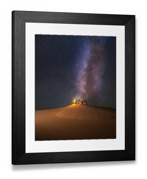 Framed Print : Camel herder under beautiful milky way in Mongolian Gobi desert Framed Print : Camel herder under beautiful milky way in Mongolian Gobi desert
