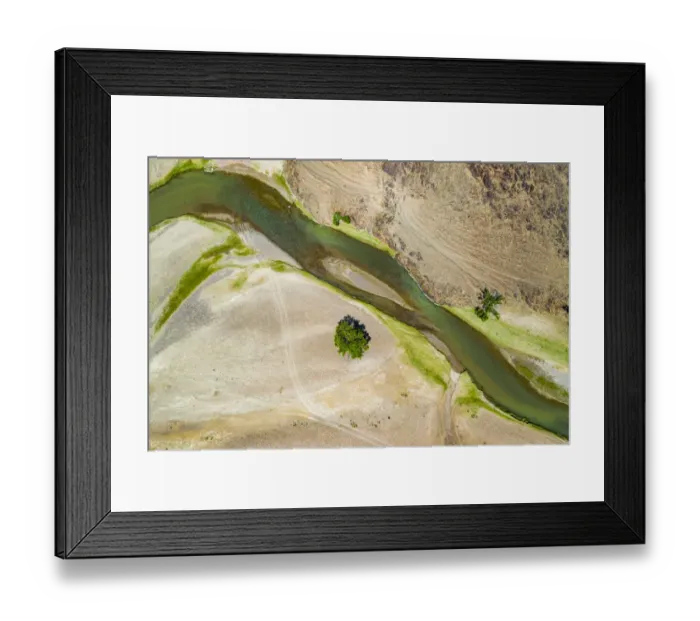 Framed Print : Aerial landscape view of river in Gobi desert, Mongolia