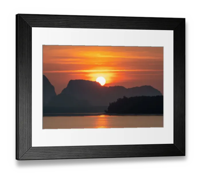 Framed Print : Beautiful sunrise view of fisherman village in Phang nga, Thailand