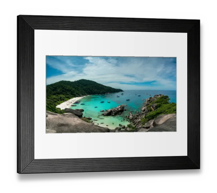 Framed Print : Panorama of beautiful viewpoint tropical beach on Similan islands in Andaman sea at Phang Framed Print : Panorama of beautiful viewpoint tropical beach on Similan islands in Andaman sea at Phang