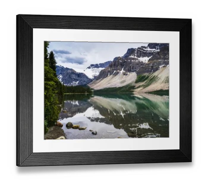 Framed Print : Rugged Canadian Rocky Mountains and glaciers reflected in a tranquil lake Framed Print : Rugged Canadian Rocky Mountains and glaciers reflected in a tranquil lake