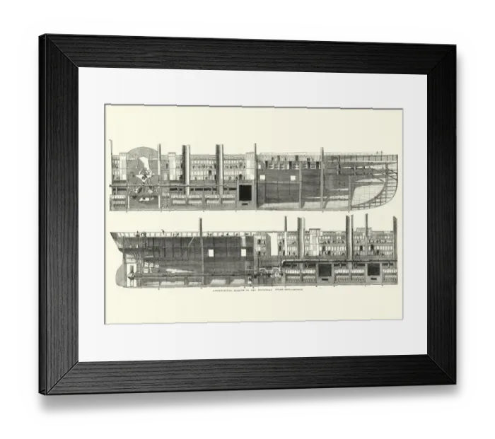 Framed Print : Longitudinal cross section of SS Great Eastern, Leviathan, Steamship, 19th Century