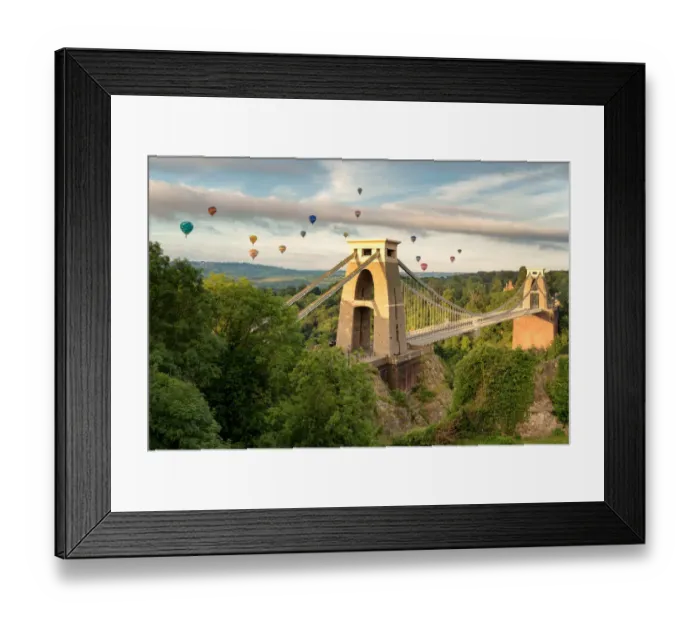 Framed Print : Clifton Suspension Bridge with Balloons Framed Print : Clifton Suspension Bridge with Balloons