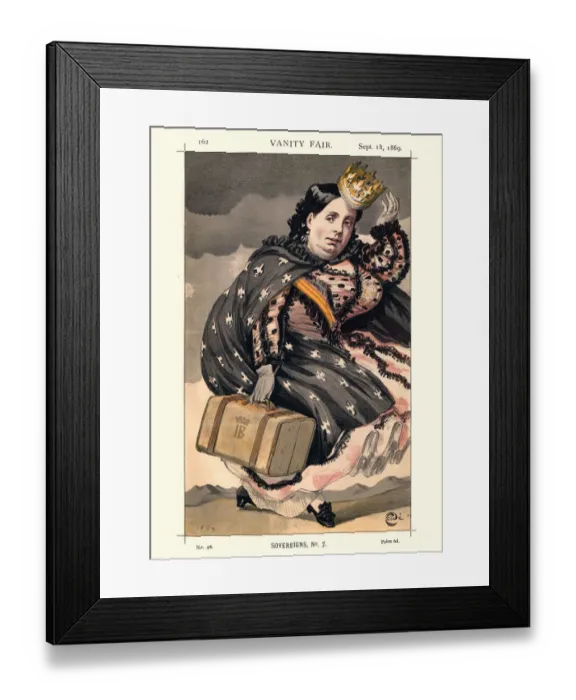 Framed Print : Vanity fair caricature of Queen Isabella II of Spain Framed Print : Vanity fair caricature of Queen Isabella II of Spain
