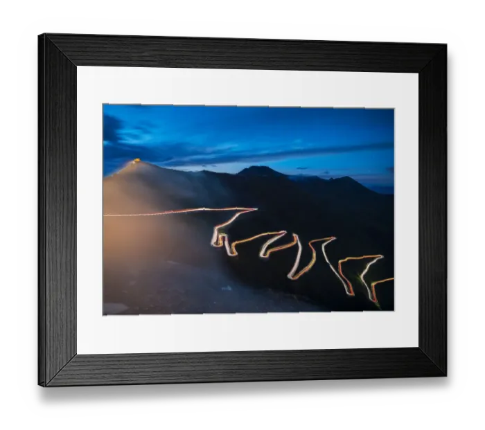 Framed Print : Lights of car trails, Stelvio Pass