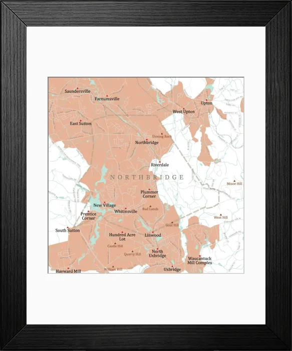 Framed Print : MA Worcester Northbridge Vector Road Map Framed Print : MA Worcester Northbridge Vector Road Map
