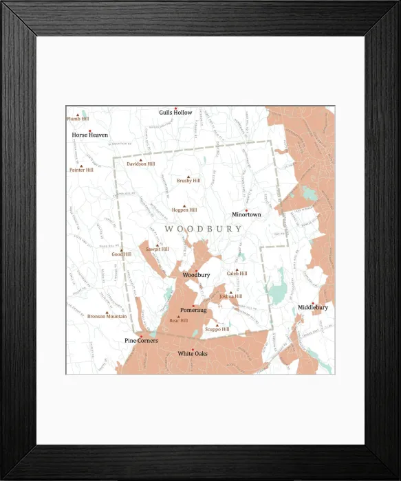 Framed Print : CT Litchfield Woodbury Vector Road Map Framed Print : CT Litchfield Woodbury Vector Road Map