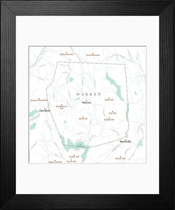 Framed Print : CT Litchfield Warren Vector Road Map