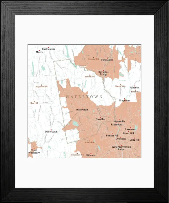 Framed Print : CT Litchfield Watertown Vector Road Map Framed Print : CT Litchfield Watertown Vector Road Map