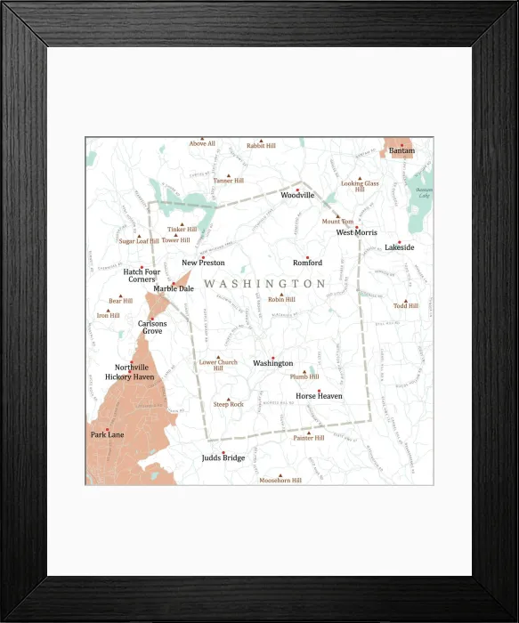 Framed Print : CT Litchfield Washington Vector Road Map Framed Print : CT Litchfield Washington Vector Road Map