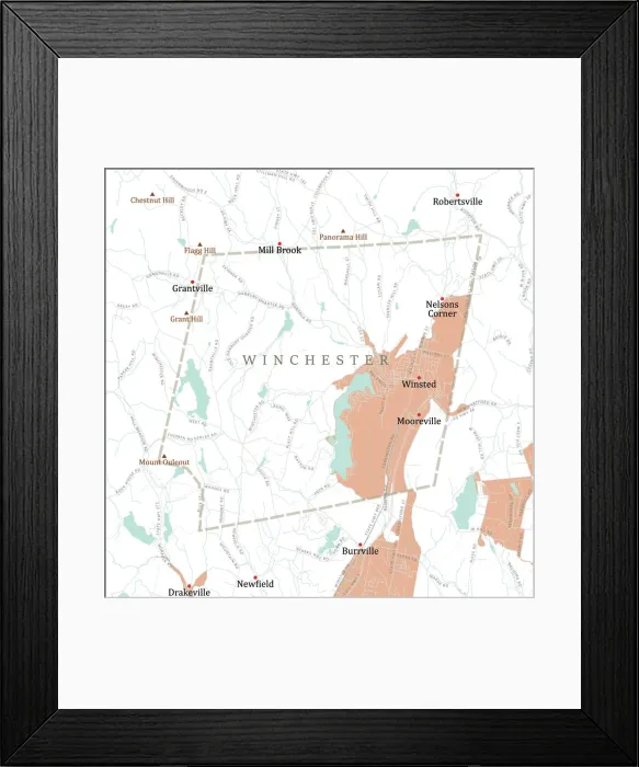 Framed Print : CT Litchfield Winchester Vector Road Map Framed Print : CT Litchfield Winchester Vector Road Map