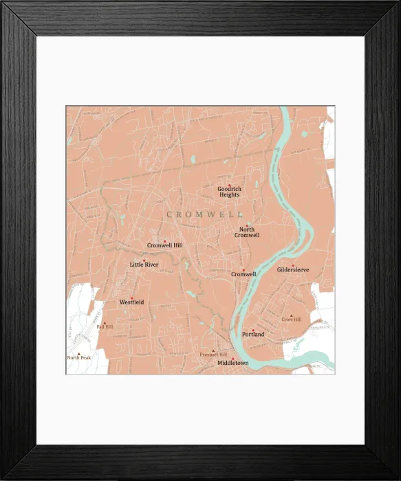 Framed Print : CT Middlesex Cromwell Vector Road Map Framed Print : CT Middlesex Cromwell Vector Road Map