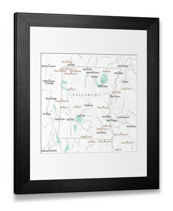 Framed Print : CT Litchfield Salisbury Vector Road Map Framed Print : CT Litchfield Salisbury Vector Road Map