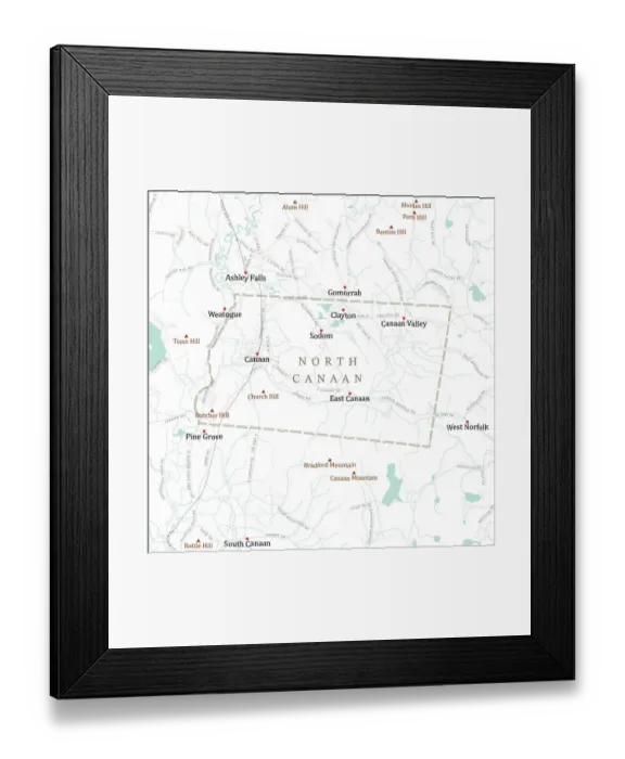 Framed Print : CT Litchfield North Canaan Vector Road Map Framed Print : CT Litchfield North Canaan Vector Road Map
