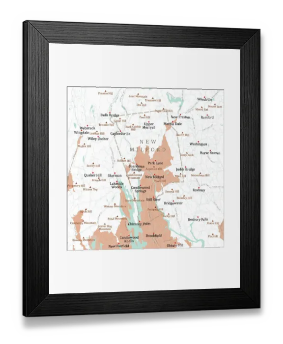 Framed Print : CT Litchfield New Milford Vector Road Map Framed Print : CT Litchfield New Milford Vector Road Map