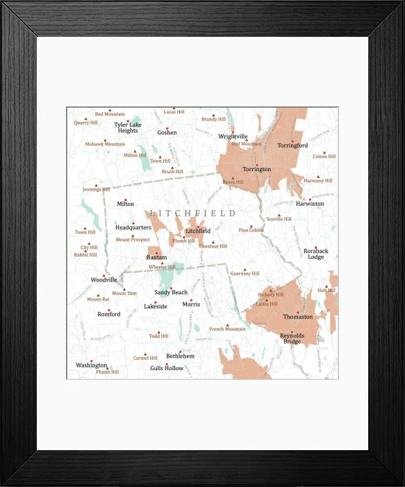Framed Print : CT Litchfield Litchfield Town Vector Road Map Framed Print : CT Litchfield Litchfield Town Vector Road Map