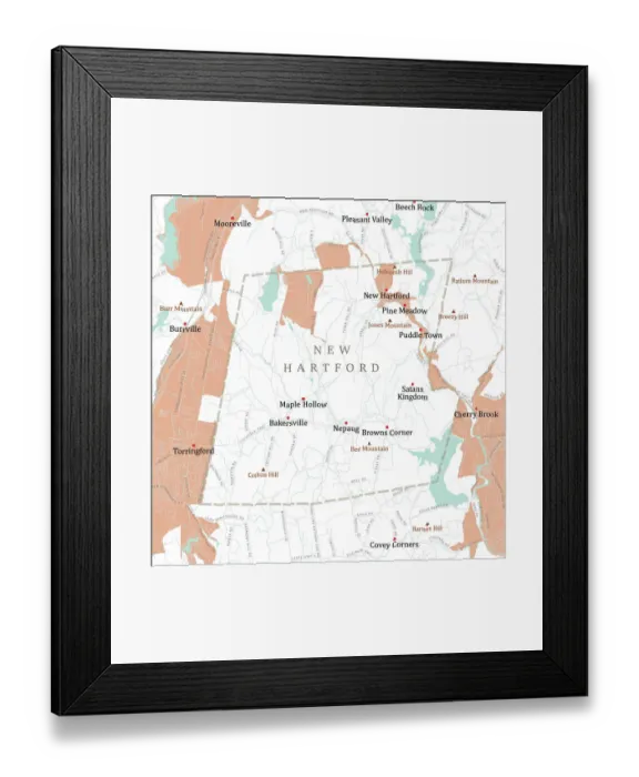Framed Print : CT Litchfield New Hartford Vector Road Map Framed Print : CT Litchfield New Hartford Vector Road Map