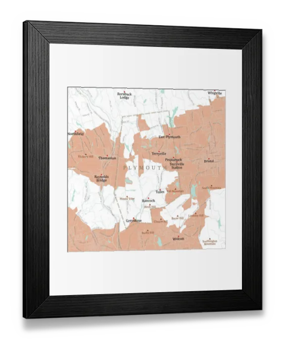 Framed Print : CT Litchfield Plymouth Vector Road Map Framed Print : CT Litchfield Plymouth Vector Road Map