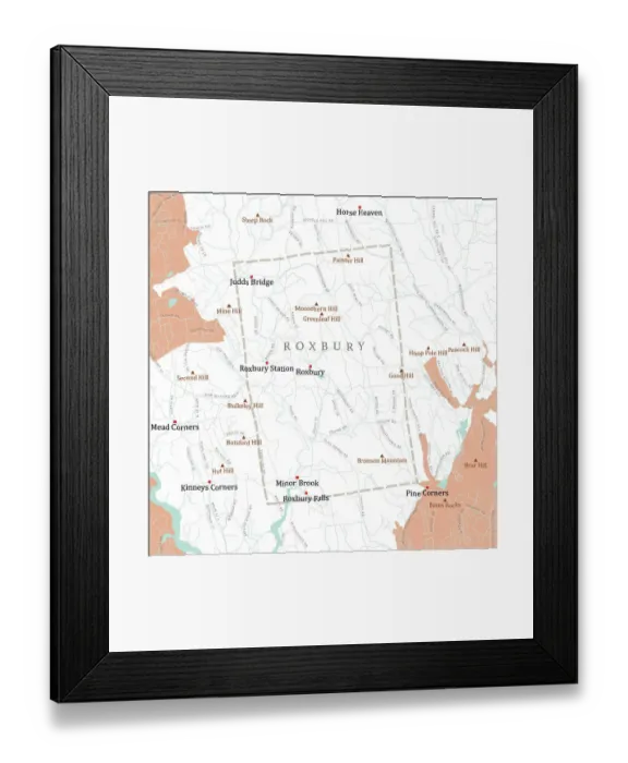 Framed Print : CT Litchfield Roxbury Vector Road Map Framed Print : CT Litchfield Roxbury Vector Road Map