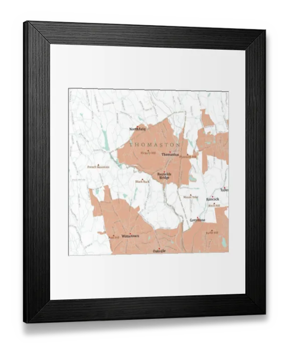Framed Print : CT Litchfield Thomaston Vector Road Map Framed Print : CT Litchfield Thomaston Vector Road Map