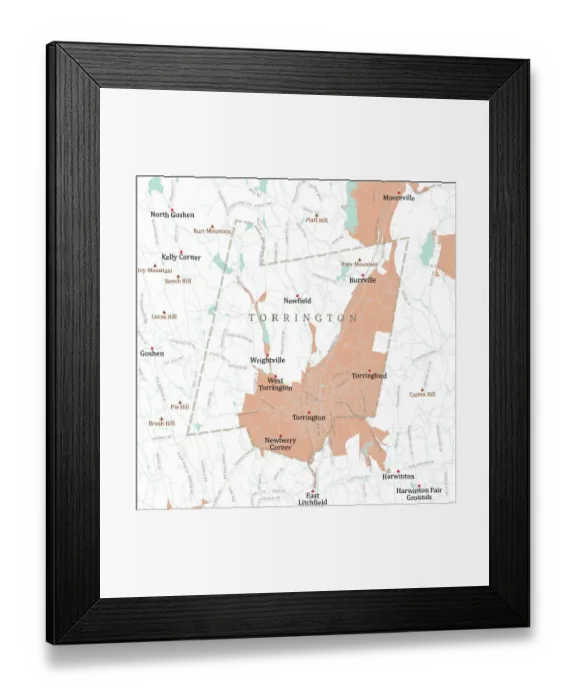 Framed Print : CT Litchfield Torrington Vector Road Map Framed Print : CT Litchfield Torrington Vector Road Map