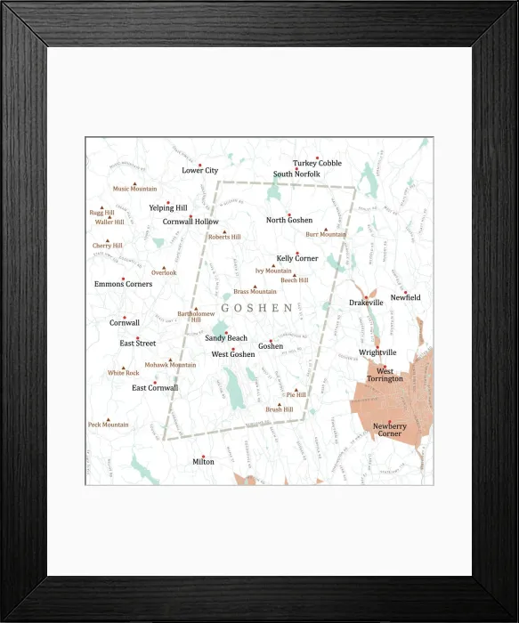 Framed Print : CT Litchfield Goshen Vector Road Map Framed Print : CT Litchfield Goshen Vector Road Map