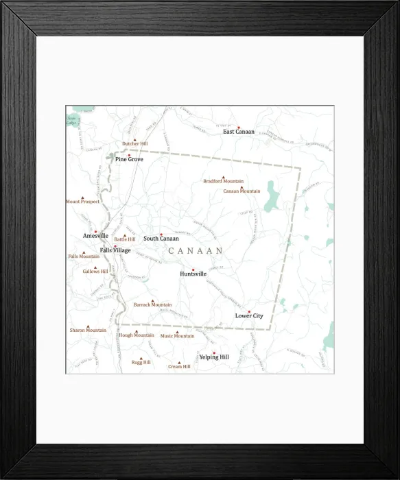Framed Print : CT Litchfield Canaan Vector Road Map Framed Print : CT Litchfield Canaan Vector Road Map
