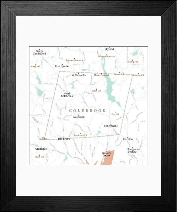 Framed Print : CT Litchfield Colebrook Vector Road Map Framed Print : CT Litchfield Colebrook Vector Road Map