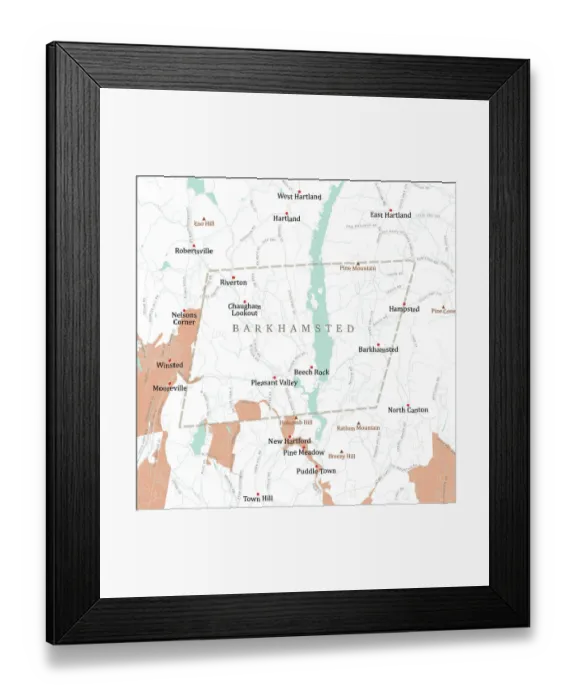 Framed Print : CT Litchfield Barkhamsted Vector Road Map Framed Print : CT Litchfield Barkhamsted Vector Road Map
