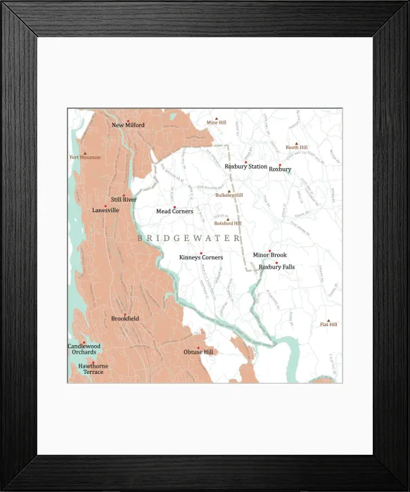 Framed Print : CT Litchfield Bridgewater Vector Road Map Framed Print : CT Litchfield Bridgewater Vector Road Map